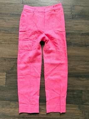 BODEN Beautiful Peony Pinj 100% Linen Slim Crop Pants Sz 2 NWT $130!!